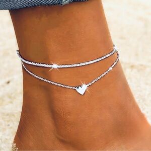 S925 Silver Anklet with Heart Charm 💫